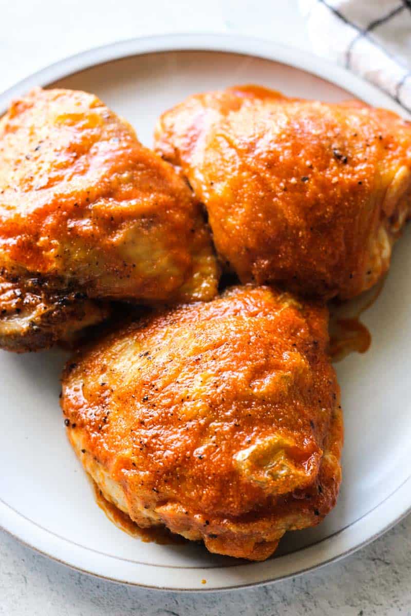 air fried buffalo chicken thighs on the plate
