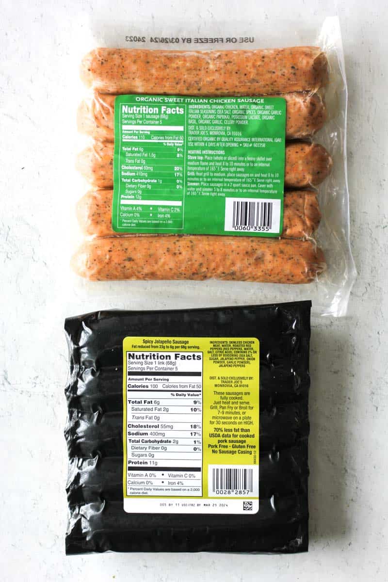 back side of chicken sausages package