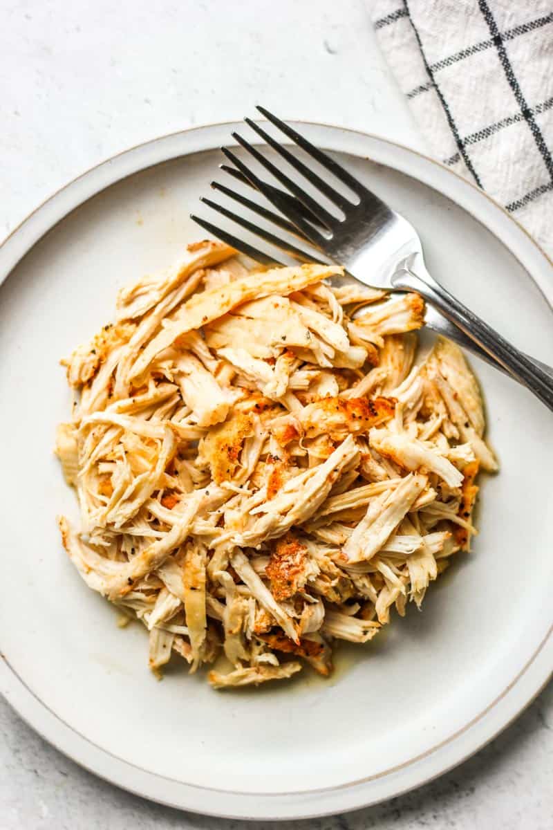 air fryer shredded chicken breast on the plate