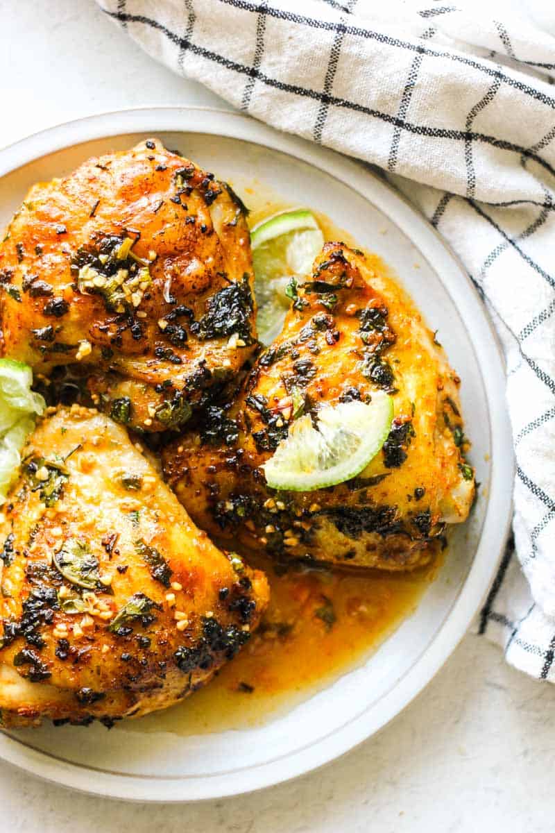 air fryer cilantro lime chicken thighs on the plate