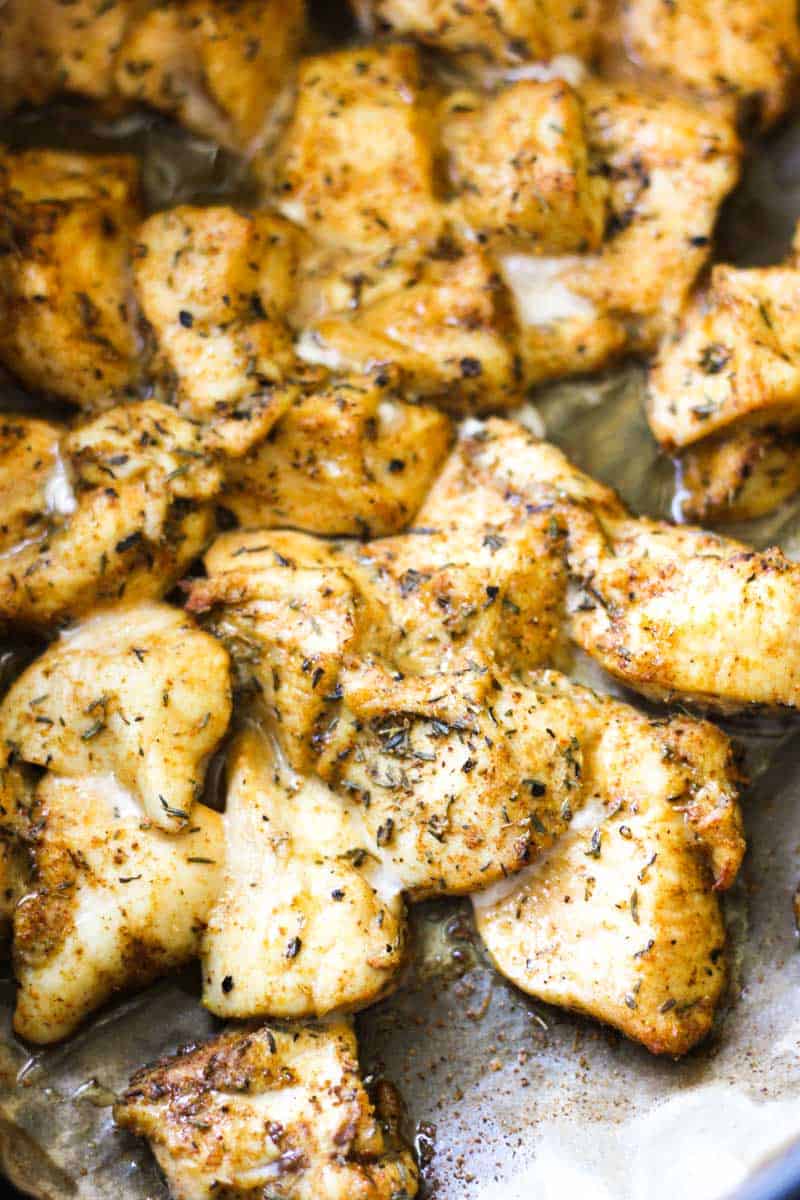 cooked air fryer chicken breast cubes