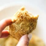 air fryer chicken nugget made with ground chicken in hand