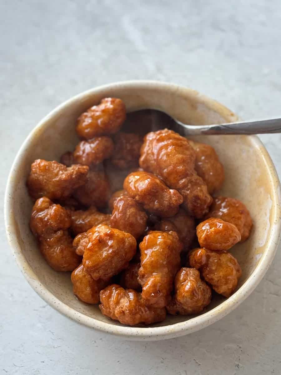 costco orange chicken in the bowl